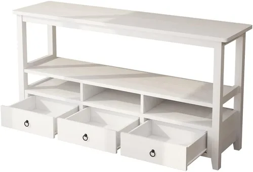 Miniatura 2 de Mesa consola vintage con cajones y estantes, MDF y patas de madera maciza, 57.9 pulgadas de profundidad x 14.2 pulgadas de ancho x 29.9 pulgadas