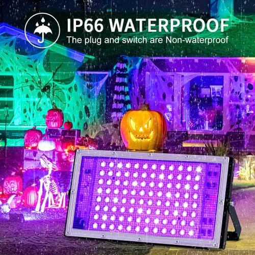 Miniatura 2 de Luz LED negra de 100 W 385-400 nm Luz de inundación de luz negra para fiesta de neón brillante, IP66 impermeable cable de alimentación de 6