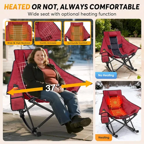 Miniatura 5 de Suteck Silla mecedora con calefacción, sillas de campamento acolchadas totalmente más gruesas para deportes al aire libre con 3 niveles de calor