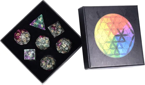 Miniatura 16 de Nupuyai Juego de dados poliédricos D&D de cristal de cuarzo rosa curativo con caja para Calabozos y Dragones, juego de 7 dados de mesa para RPG MTG