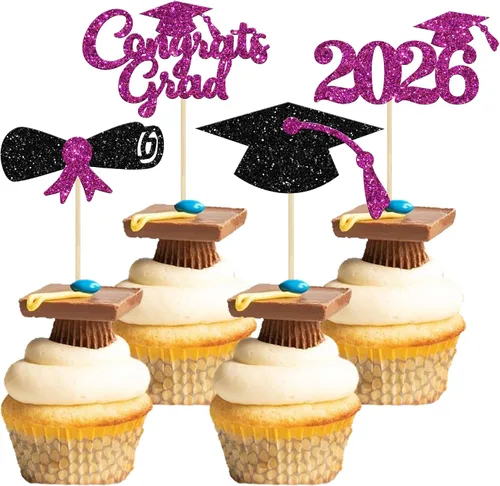 Miniatura 32 de Gyufise 1 paquete de decoración de pastel de graduación 2025 con purpurina de felicitaciones clase de 2025, decoración de pastel de diploma 2025