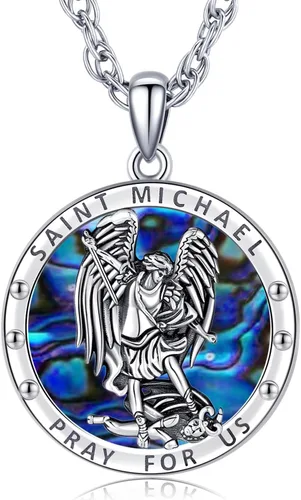 Miniatura 241 de Odinstone Collar de plata de ley 925 con medalla de San Miguel/San Cristóbal/San Benito/Crucifijo de Jesús/San Uriel/Arcángel Rafael para hombres
