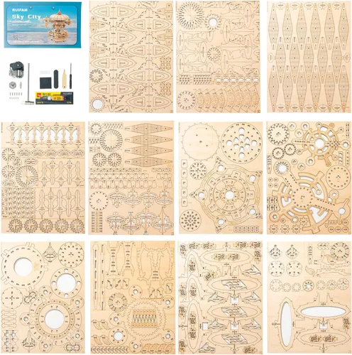 Miniatura 5 de Rompecabezas de madera 3D para adultos, kit de modelo de caja de música SkyCity, más de 600 piezas, diseño de paisaje urbano, desafiante artesanía