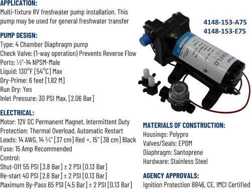 Miniatura 3 de PENTAIR SHURFLO 4148-153-E75 Aqua King II Bomba de agua dulce prémium 4.0, bomba de agua marina de 12 VCC, bomba de demanda de 4.0 GPM, apagado