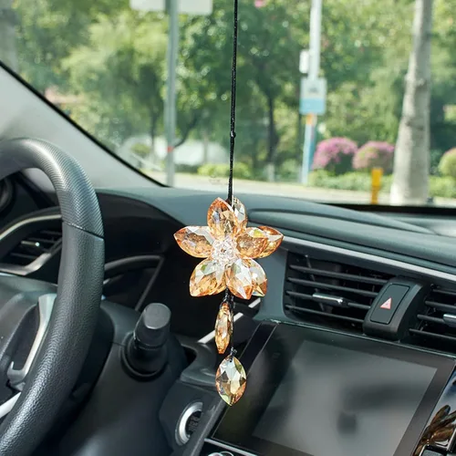 Miniatura 15 de Accesorio de pendiente decorativo, diseño de flor de cristal, para espejo retrovisor de vehículo, Azul