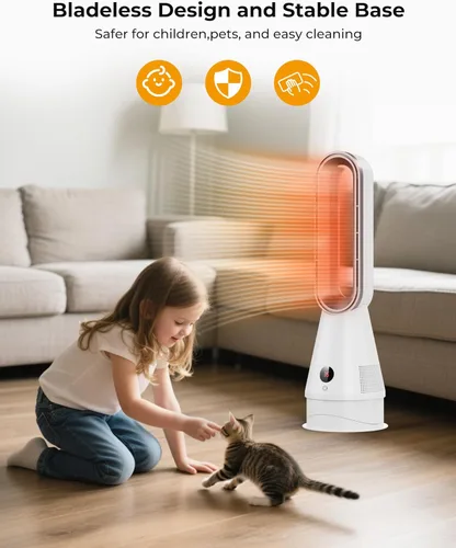 Miniatura 3 de Ventilador de calentador y enfriador 2 en 1 sin aspas, calentadores de espacio silencioso de 1600 W y ventiladores de torre de 8 velocidades