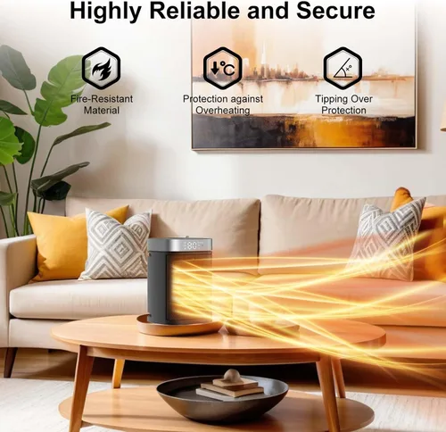 Miniatura 2 de Estufa portátil para espacio, tres modos de calefacción (700W/1000W/1500W), con control remoto, calentadores eléctricos con temporizador de 1-12H