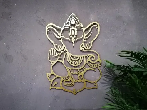 Miniatura 13 de Arte de pared de Ganesha, estatutos y decoraciones de metal - Decoración de elefante hindú e indio para el hogar (Ganesha 1)