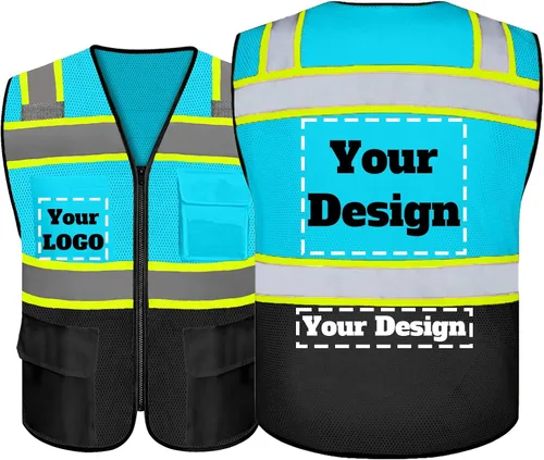 Chaleco de seguridad personalizable con logotipo con 5 bolsillos y cremallera reflectante de alta visibilidad clase 2 ropa de trabajo al aire libre