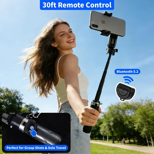Miniatura 6 de Palo selfie magnético 4 en 1 para iPhone/Android, trípode extensible multifuncional de rotación de 360° con control remoto desmontable, soporte