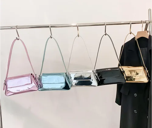 Miniatura 9 de Bolso de noche para mujer, bolso de mano Y2k, plateado brillante, bolso de mano, bolso de fiesta, lindo bolso metálico