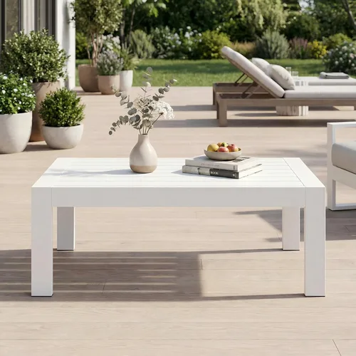 Miniatura 8 de Solaste - Mesa de café de aluminio para exterior, mesa rectangular de metal para patio todo clima, mueble para balcón, jardín, uso en interiores