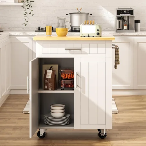 Miniatura 9 de SUNLEI Isla de cocina con ruedas con gabinete de almacenamiento y cajón, mesa de cocina rodante de 26 pulgadas de ancho, mango de carrito