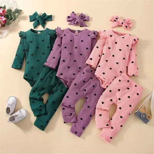 Miniatura 4 de Conjunto de ropa de Halloween para niñas pequeñas, de verano, de algodón, estampado de amor, multicolor, largo recién nacido, envoltura