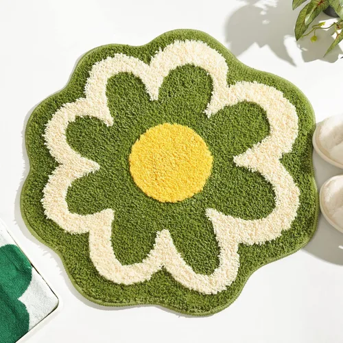 Miniatura 13 de TRUEDAYS Alfombra de baño de flores verdes para suelo de baño, pequeña alfombra de baño antideslizante de absorción de agua, alfombra de baño ultra