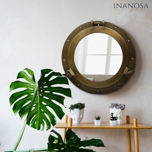 Miniatura 2 de Ventana de pared náutica de 20 pulgadas, ventana grande de ojo de buey de latón, decoración de pared náutica, ojo de buey redondo de latón antiguo