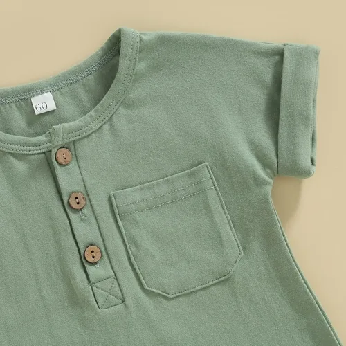 Miniatura 6 de Mubineo Mameluco de manga corta para bebé, niño, niña, verano, otoño, básico, liso, con botones