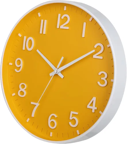 Miniatura 3 de HZDHCLH Reloj de pared amarillo con pilas, 12 pulgadas, silencioso, sin tictac, moderno, para sala de estar, dormitorio, cocina, oficina, decoración
