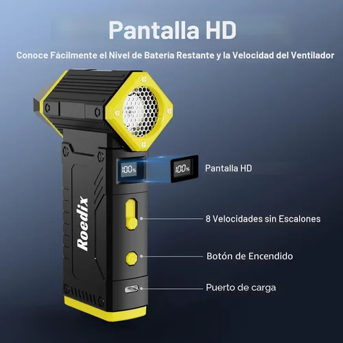 Miniatura 5 de Soplador de Aire Comprimido, 210000 RPM, Soplador de Aire Eléctrico Ajustable de 8 Velocidades con Pantalla LED, Soplador de Aire Recargable