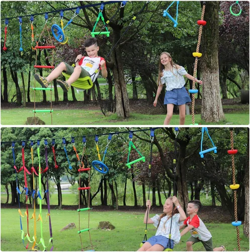Miniatura 6 de Rainbow Craft Correas de hebilla Ninja Slackline – 8 trabillas extraíbles para colgar para entrenamiento de carrera de obstáculos ninja, accesorios