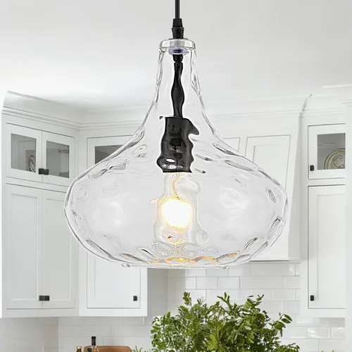 Miniatura 11 de VILUXY Lámpara Colgante de Vidrio Vintage, Iluminación Colgante Individual, Negro con Pantalla de Vidrio Transparente Clásico para Casa de Campo