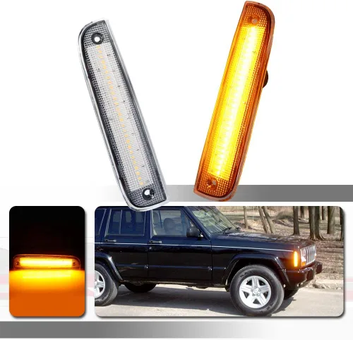 Kit de lentes transparentes LED ámbar compatible con Jeep Cherokee 1997 1998 1999 2000 2001 Luz marcador de estacionamiento lateral de parachoques