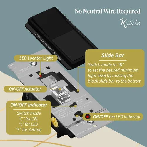 Miniatura 4 de TOPGREENER Kalide - Interruptor de atenuación de luz, interruptor de atenuación LED, atenuación de rango completo, un solo polo/3 vías, 120 V CA, 60