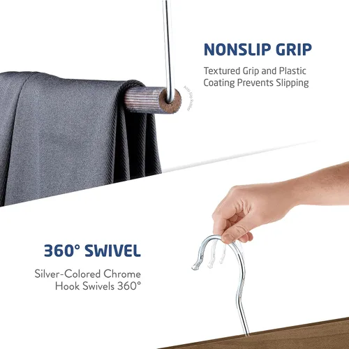 Miniatura 6 de ZOBER Perchas de madera de alta calidad para pantalones y pantalones con barra antideslizante, acabado liso, perchas de madera duraderas - Perchas