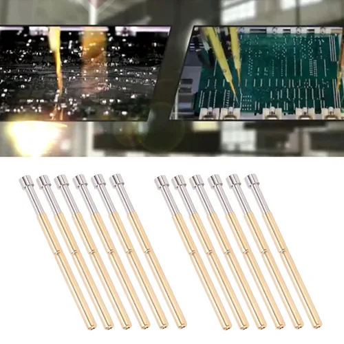 Miniatura 5 de 100 pines de prueba cargados por resorte, sondas de prueba de PCB de cabeza cóncava, pasadores de latón Pogo de 0.080 in/0.1 pulgadas de diámetro