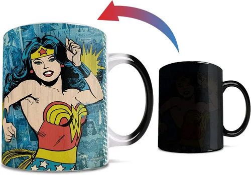 Morphing Mugs DC Comics - Mujer Maravilla - Logotipo retro - Una taza de cerámica sensible al calor que cambia de color de 11 onzas – Imagen