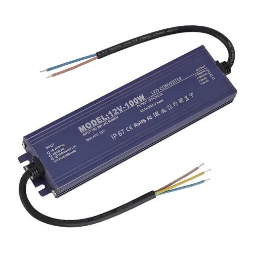 Controlador LED de 12 V, IP67, impermeable, 12 V, 8,3 A, 100 W, transformador de fuente de alimentación de 100 ~ 264 V CA a 12 voltios CC, salida de