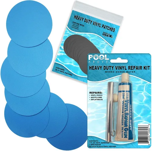 Kit de parches de reparación de vinilo resistente para reparación de revestimientos de piscina sobre el suelo; inflables de pegamento y parches; Azul