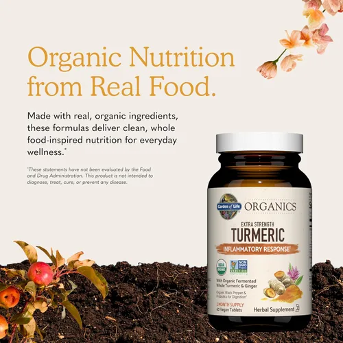 Miniatura 6 de Garden of Life Organics 60 tabletas para respuesta inflamatoria de cúrcuma extrafuerte 100mg de curcumina (95% curcuminoides)/pimienta