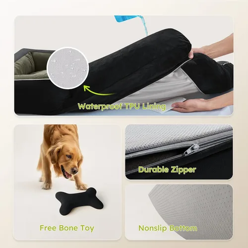 Miniatura 7 de CWAWZ Cama ortopédica para perros extra grandes, cama ortopédica para perros con espuma viscoelástica de gel refrescante, cama impermeable para Negro
