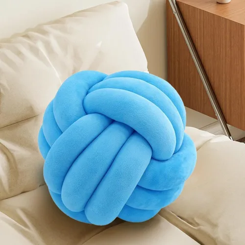 Miniatura 10 de Almohada Bola de Nudo Gris, Almohada Decorativa Hecha a Mano, Cojín Redondo Suave Anudado para Sofá y Dormitorio, Linda Decoración del Hogar