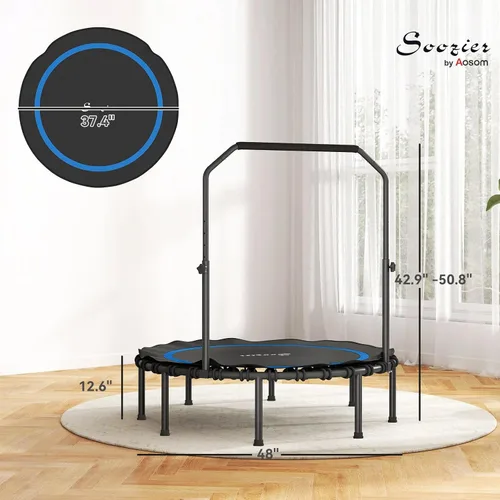 Miniatura 5 de Trampolín de fitness plegable de 40/48 pulgadas, mango de espuma ajustable, rebote silencioso y estable para gimnasio en casa, niños y adultos