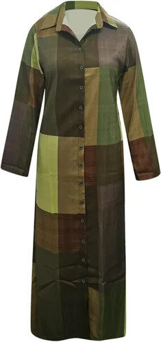 Miniatura 5 de Vestido largo casual de mezclilla con botones para mujer, con solapa, manga larga, con bolsillos, para otoño