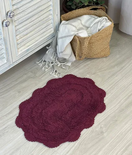 Miniatura 64 de Chardin home Alfombra de baño de ganchillo beige, alfombra de baño ovalada 100% algodón con borde de ganchillo artesanal hecho a mano, alfombra