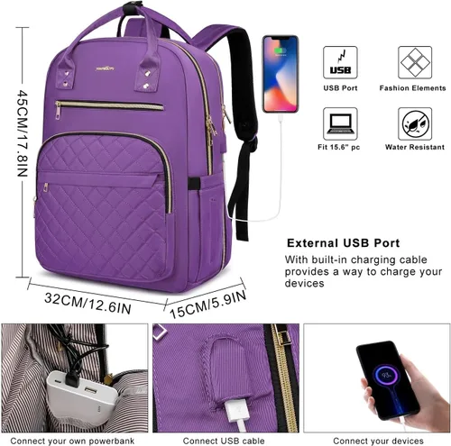 Miniatura 7 de YAMTION Mochila para mujeres y adolescentes, mochila escolar TSA para laptop con USB para estudiantes universitarios, negocios, oficina, trabajo