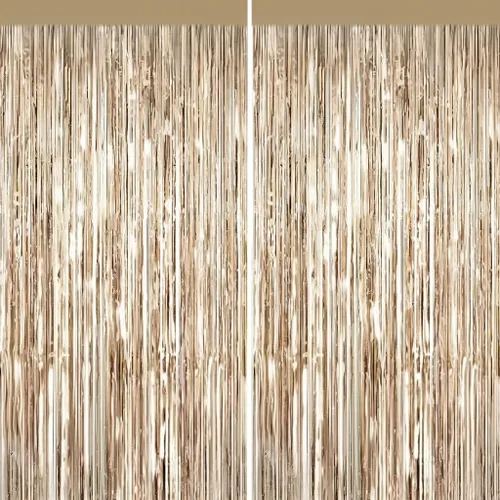 Miniatura 19 de Paquete de 2 cortinas de flecos de papel de oropel metálico negro, serpentinas de puerta, telón de fondo para cabina de fotos para fiesta