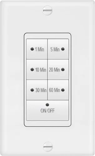 Miniatura 2 de Maxxima Interruptor temporizador de cuenta regresiva de 1875 W, 7 botones, retardo máximo de 60 minutos, 1/2 HP para extractores de baño
