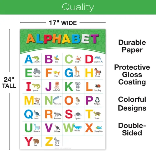 Miniatura 3 de 20 Pósteres Educativos Extra Grandes para Niños Pequeños (24x17 Doble Cara Inglés/Español) Alfabeto Colores Letras Números Formas Meses Días Clima