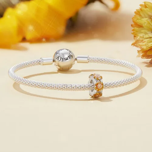 Miniatura 2 de NINGAN Abalorios de plata de ley 925 para pulseras y collares europeos, colgantes de girasol, camelia púrpura, trébol de loto, tapones colgantes