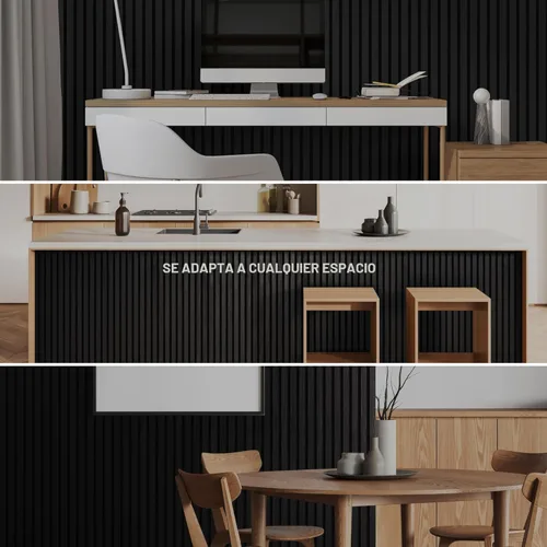Miniatura 7 de Paquete de 2 paneles acústicos de pared, decoración de pared de listones de madera, paneles insonorizados Roble negro