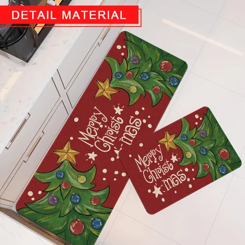 Miniatura 6 de Mloabuc Juego de 2 tapetes de cocina con texto en inglés "Merry Christmas", antifatiga, impermeables, resistentes a las manchas, color azul, Navidad