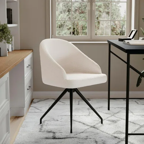Miniatura 2 de Martha Stewart Silla giratoria fija Sora con brazos inclinados para oficina en casa en blanco bouclé con marco de bronce cepillado al óleo Boucle