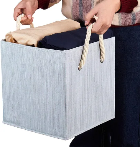 Miniatura 7 de Contenedores plegables de almacenamiento de tela de bambú gris, plegable, resistente, con asa de cuerda de algodón, para oficina en casa