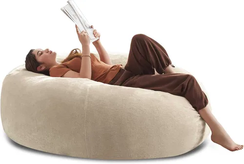 Miniatura 22 de LKD Puf para adultos, 4 pies, puf con relleno, de espuma viscoelástica, puf de felpa, adecuado para dormitorio, balcón, juegos, ocio, lectura
