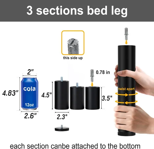 Miniatura 4 de Patas de Cama Ajustables de Repuesto para Marco de Base de Cama Ajustable, Incluye 4 Tipos de Roscas, Juego de 4 Patas Atornillables 3 en 1 de 12