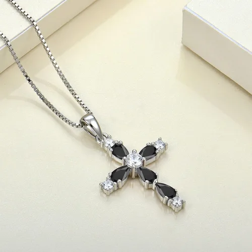 Miniatura 5 de YL Collar de cruz de piedras preciosas de plata de ley 925 creado con zafirorubíesmeraldaamatista, colgante religioso de oro blanco de 18 quilates